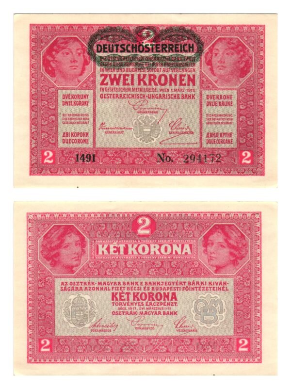 AUSTRIA 2 kronen ND(1919) / Deutschösterreich overprint / UNC-