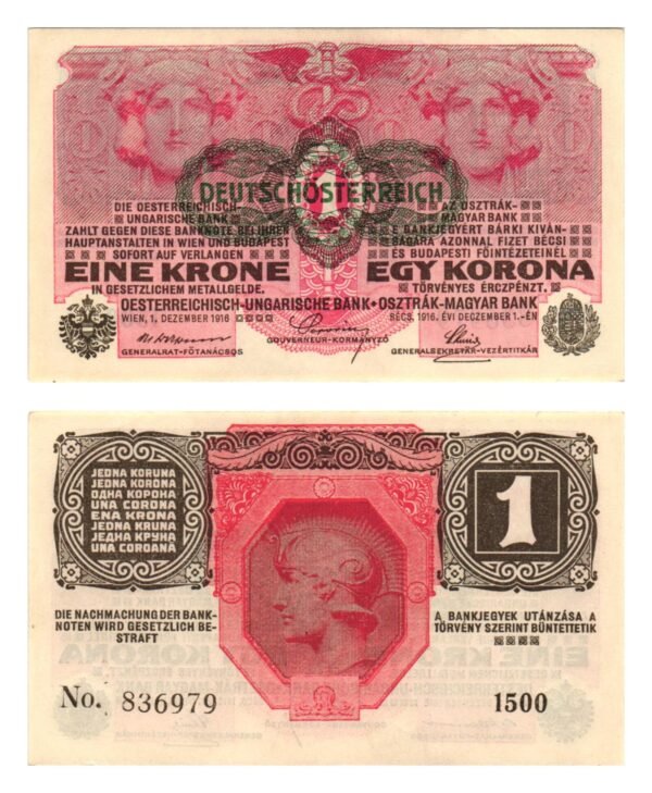 AUSTRIA 1 krone ND(1919) / Deutschösterreich overprint / XF