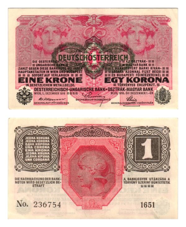 AUSTRIA 1 krone ND(1919) / Deutschösterreich overprint / XF