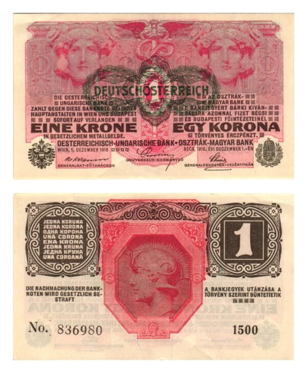 AUSTRIA 1 krone ND(1919) / Deutschösterreich overprint / XF