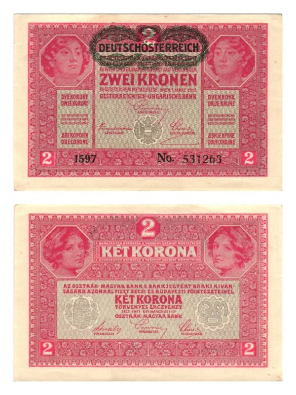 AUSTRIA 2 kronen ND(1919) / Deutschösterreich overprint / XF+