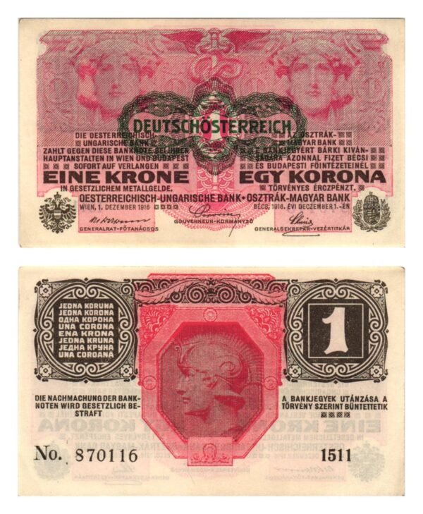 AUSTRIA 1 krone ND(1919) / Deutschösterreich overprint / XF+