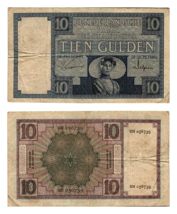 NETHERLANDS 10 gulden 1929 VF-