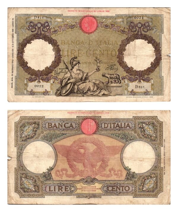 ITALY 100 lire 1942 / Date 24.01.1942 / VF-