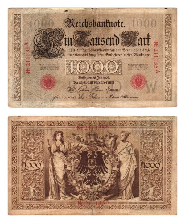 GERMANY 1000 mark 1906 / Empire / Letter W / VF-