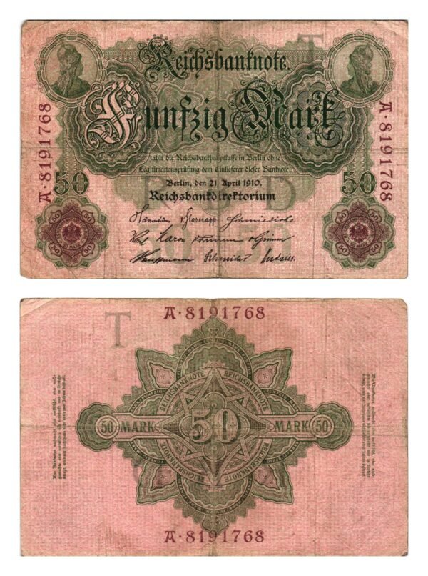 GERMANY 50 mark 1910 / Empire / Letter T / F+