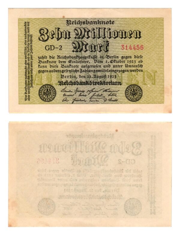 GERMANY 10 million mark 1923 / Weimar Republic / VF+
