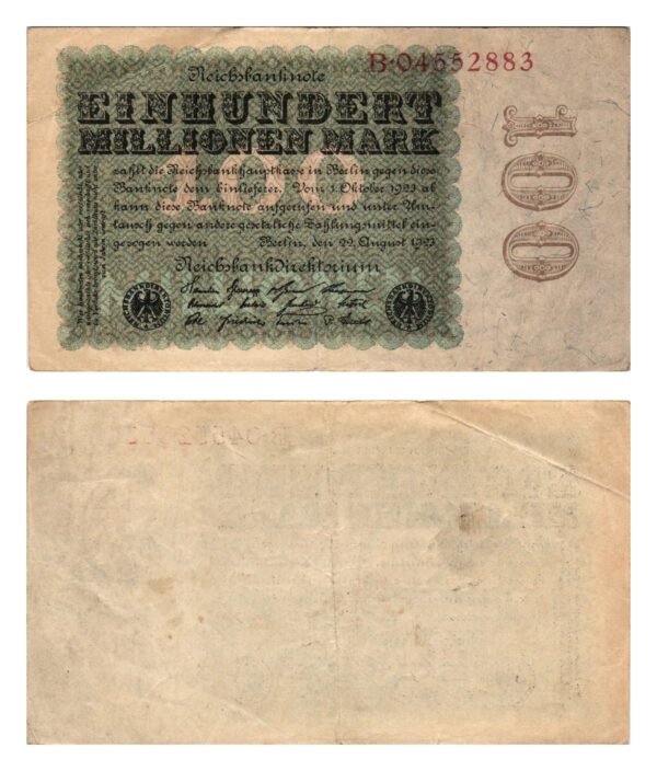 GERMANY 100 million mark 1923 / Weimar Republic / VF