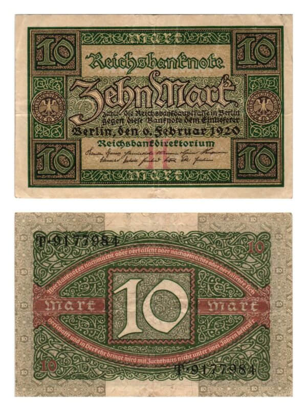 GERMANY 10 mark 1920 / Weimar Republic / VF