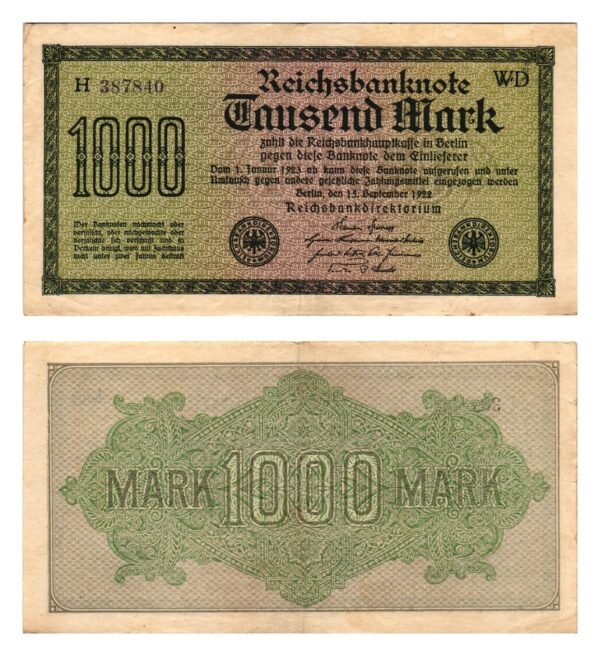 GERMANY 1000 mark 1922 / Weimar Republic / VF