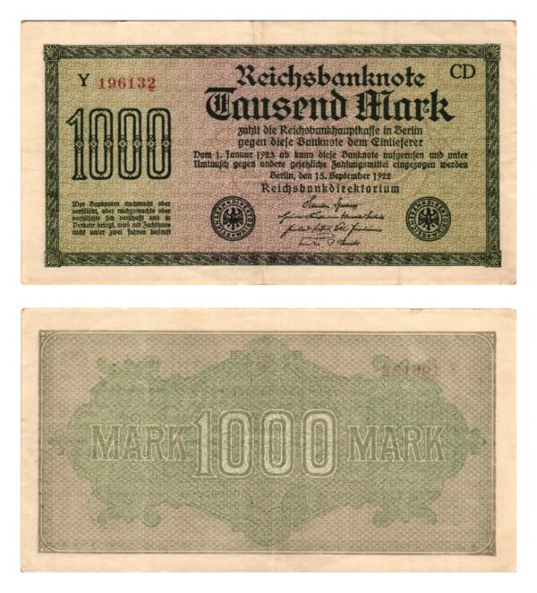 GERMANY 1000 mark 1922 / Weimar Republic / VF