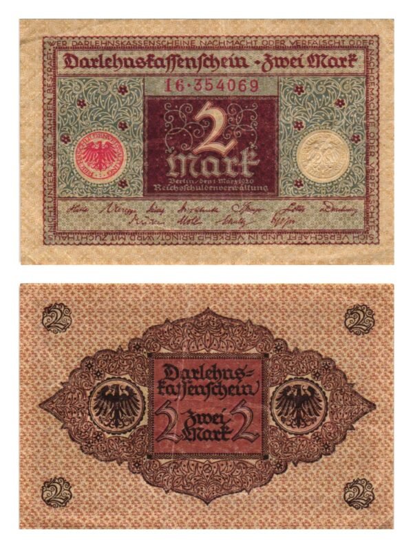 GERMANY 2 mark 1920 / Weimar Republic / VF