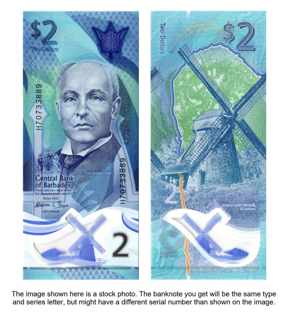 BARBADOS 2 dollars 2022 / polymer plastic / UNC