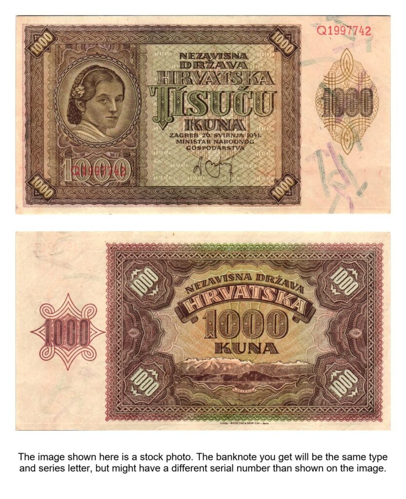 CROATIA 1000 kuna 1941 / WWII Ustasa Germany Italy ally / UNC