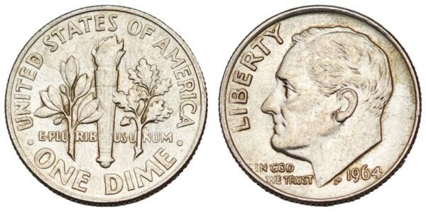 UNITED STATES OF AMERICA 10 cents 1964 / Roosevelt Dime / Silver / XF