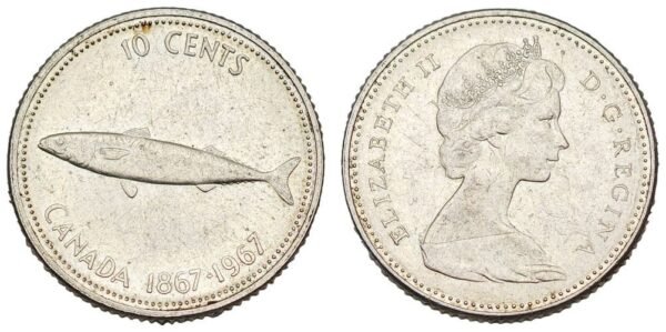 CANADA 10 cents 1967 / Centennial of Canada / Silver / XF