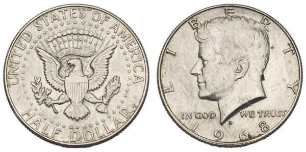UNITED STATES OF AMERICA 1/2 dollar 1968D / Kennedy Half Dollar / Silver / VF