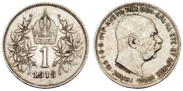 AUSTRIA 1 corona 1915 / Silver / VF