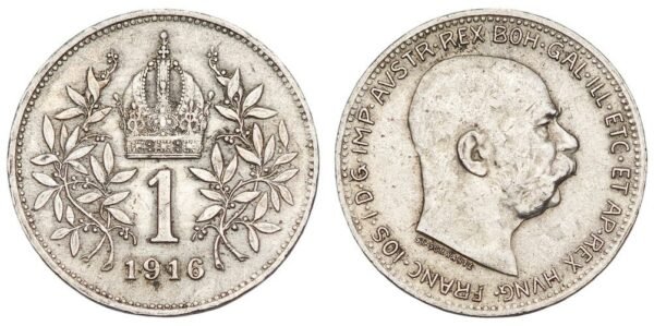 AUSTRIA 1 corona 1916 / Silver / VF