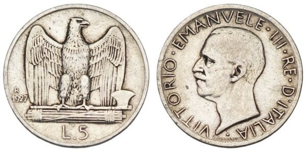 ITALY 5 lira 1927 / Silver / VF
