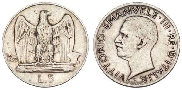 ITALY 5 lira 1929 / Silver / VF