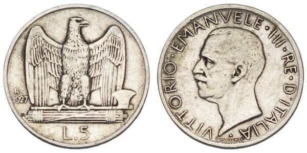 ITALY 5 lira 1927 / Silver / VF