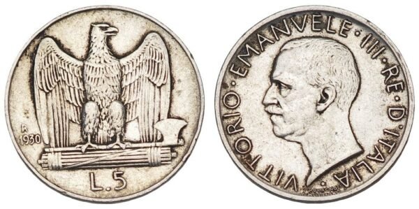 ITALY 5 lira 1930 / Silver / VF