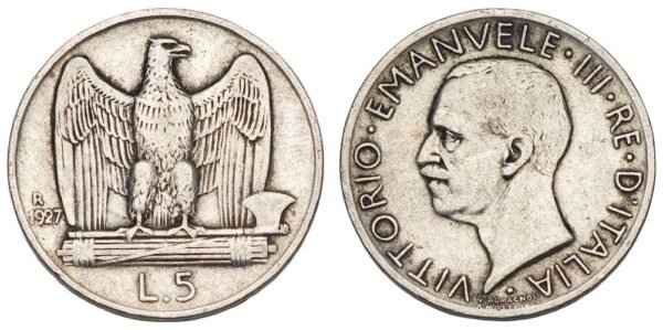 ITALY 5 lira 1927 / Silver / VF