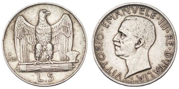 ITALY 5 lira 1930 / Silver / VF