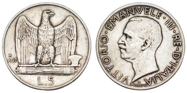 ITALY 5 lira 1927 / Silver / VF