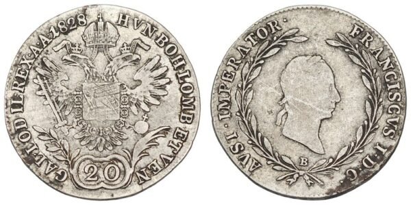 AUSTRIA 20 kreuzer 1828B / Silver / VF