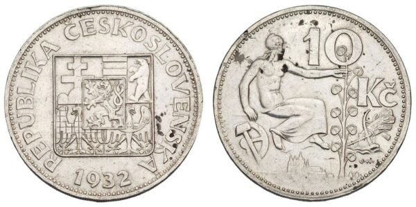 CZECHOSLOVAKIA 10 korun 1932 / Silver / VF