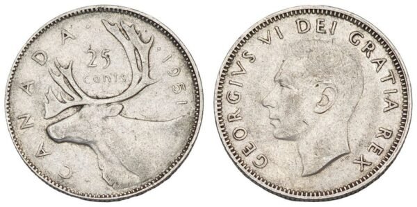 CANADA 25 cents 1951 / Silver / VF