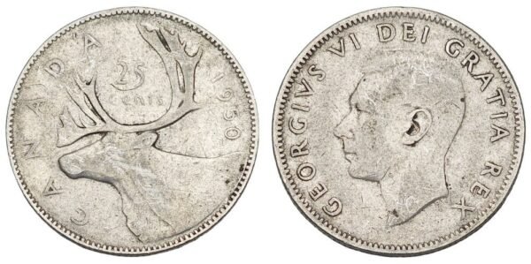CANADA 25 cents 1950 / Silver / VF
