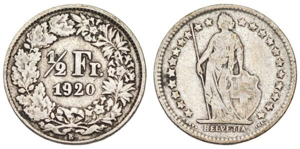 SWITZERLAND 1/2 franc 1920 / Silver / VF