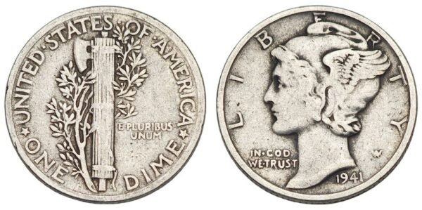 UNITED STATES OF AMERICA 10 cents 1941 / Mercury Dime / Silver / VF