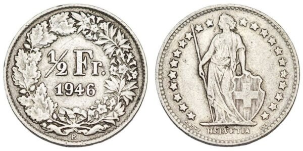 SWITZERLAND 1/2 franc 1946 / Silver / VF