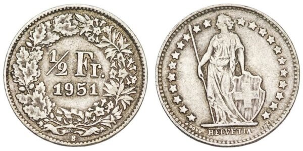 SWITZERLAND 1/2 franc 1951 / Silver / VF