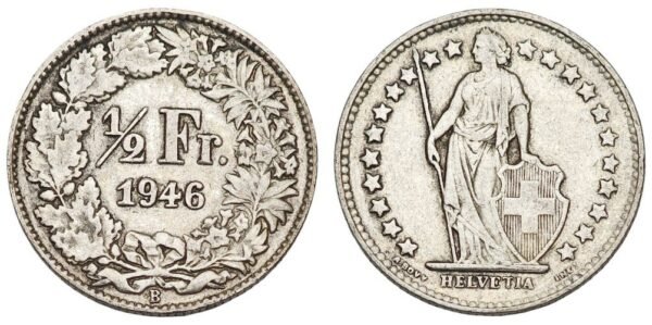 SWITZERLAND 1/2 franc 1946 / Silver / VF