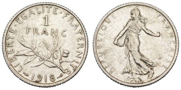 FRANCE 1 franc 1918 / Silver / VF