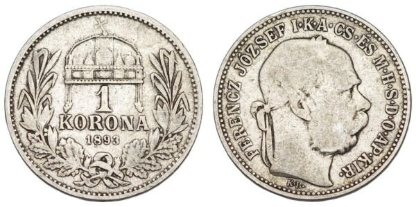 HUNGARY 1 korona 1893 / Silver / VF