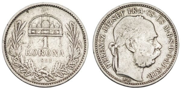 HUNGARY 1 korona 1893 / Silver / VF