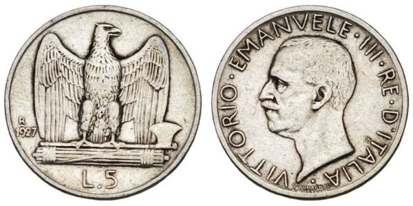 ITALY 5 lire 1927 / Silver / VF