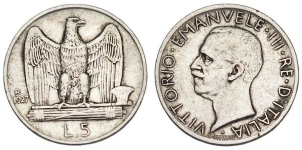 ITALY 5 lire 1927 / Silver / VF