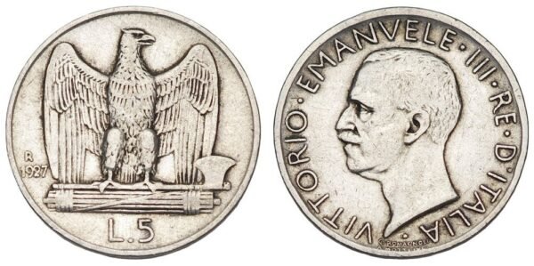 ITALY 5 lire 1927 / Silver / VF