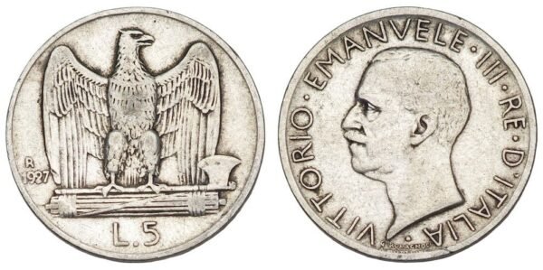 ITALY 5 lire 1927 / Silver / VF