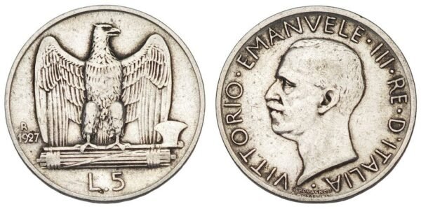 ITALY 5 lire 1927 / Silver / VF