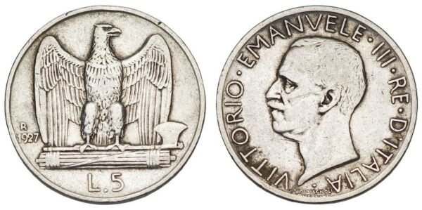 ITALY 5 lire 1927 / Silver / VF