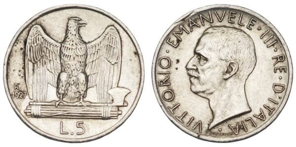 ITALY 5 lire 1927 / Silver / VF