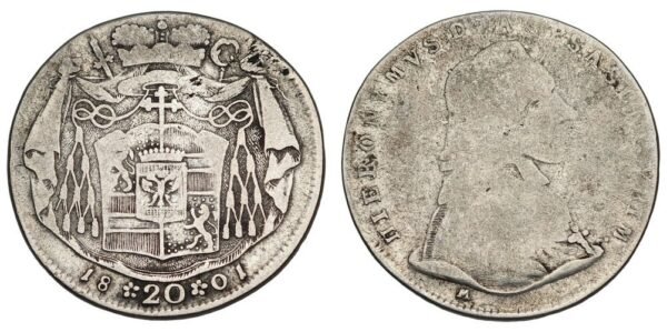 AUSTRIA 20 kreuzer 1801 / Salzburg / Hieronymus von Colloredo / Silver / F+